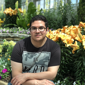 a person sitting in a garden