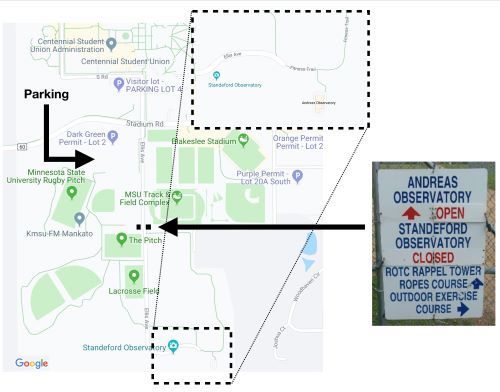 Map to the Andreas Observatory and the Standeford Observatory on campus