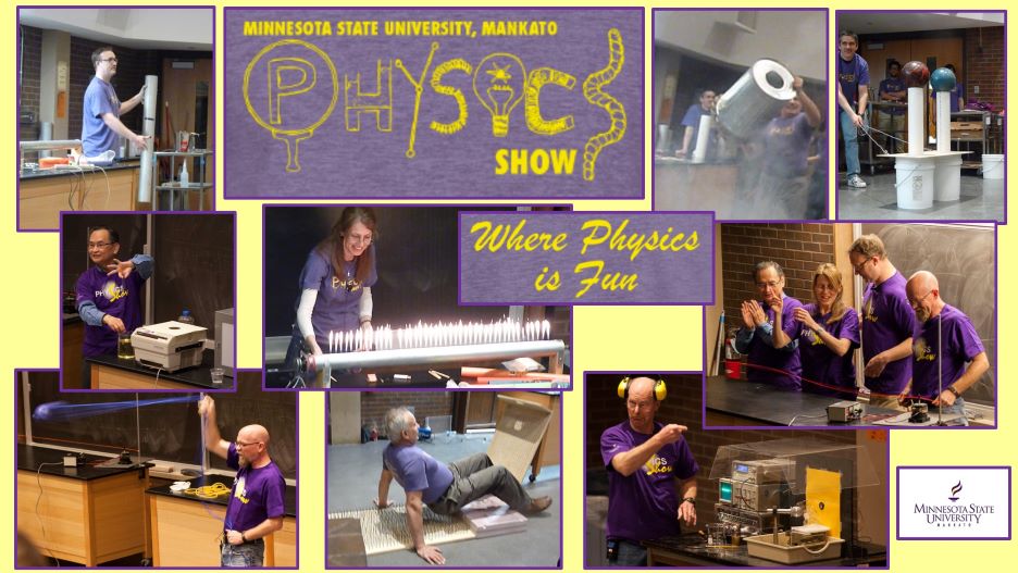 The physics show collage of Minnesota State University physics professors, staff and students