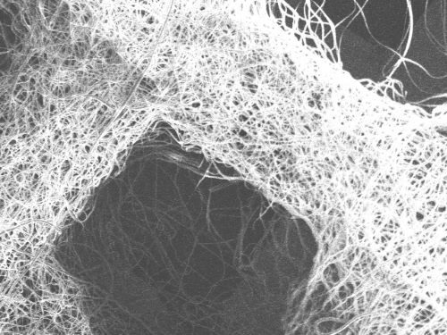 SEM image of the porous electrospun poly nano fibers on microfuel cell flow channel