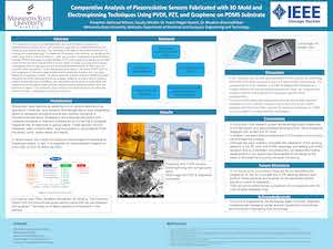 Student work summary brochure on Comparative Analysis of Piezoresistive Sensors Fabricated with 3D Mold and Electrospinning Techniques Using PVDF, PZT, and Graphene on PDMS Substrate