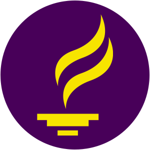 a yellow and purple logo