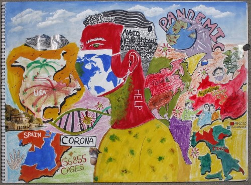 Drawing representing the spread of the COVID-19 Pandemic in April 2020